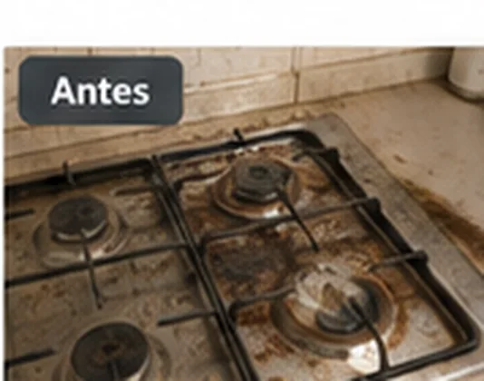 Ilustración de una placa de cocina con grasa y restos de uso